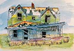 Old farm house - pen and mixed media 8 x 10